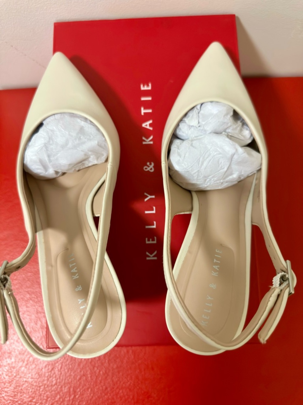 Kelly & Katie Ivory Pointed Toe Slingback Heels